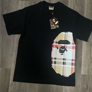Bape Black Tee with Plaid Ape Graphic